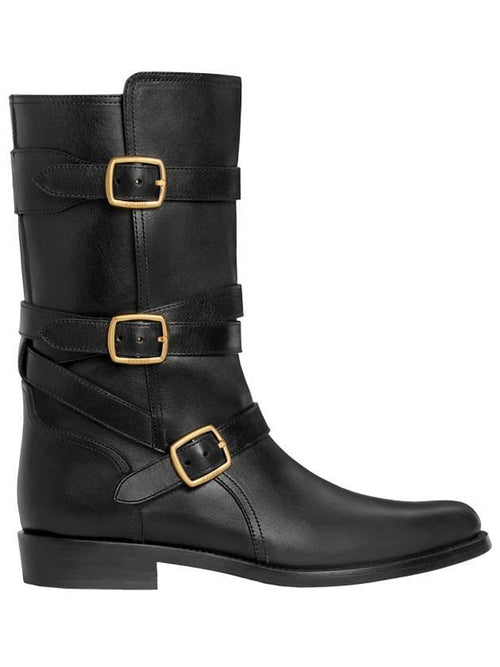 CELINE Lyra Triple Buckles Calfskin Middle Boot Black