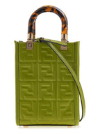 Fendi Sunshine Embossed Logo Leather Mini Cross Bag Green