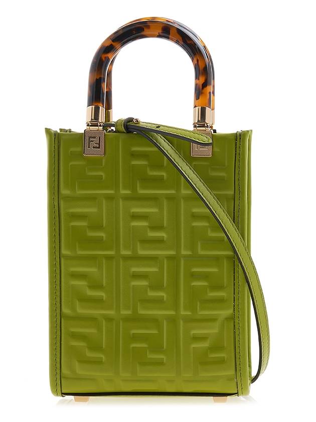 Fendi Sunshine Embossed Logo Leather Mini Cross Bag Green
