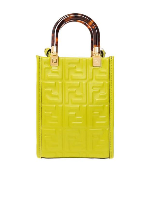 Fendi Sunshine Embossed Logo Leather Mini Cross Bag Green