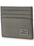 Fendi FF Baguette Logo Leather Card Wallet Grey