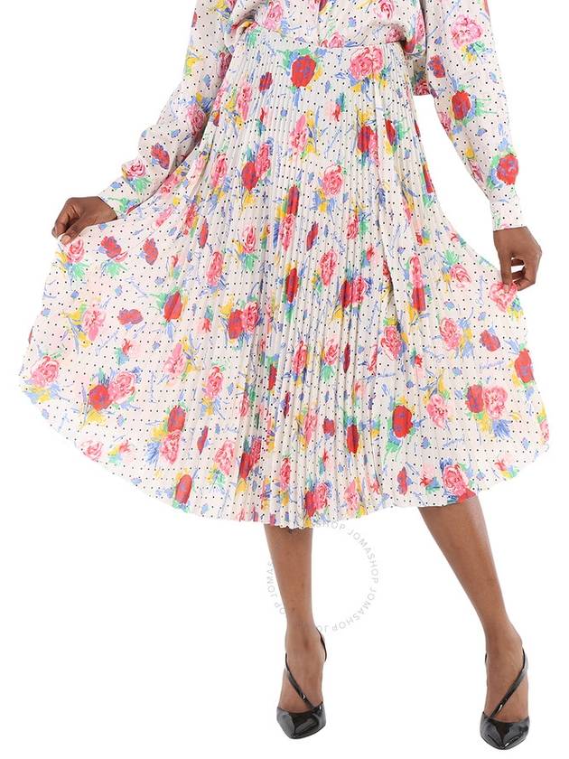 Balenciaga flower dot print pleated skirt beige