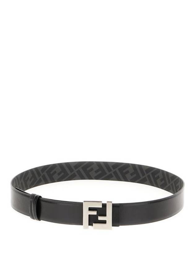 Fendi FF Square Buckle Reversible Leather Canvas Belt Black
