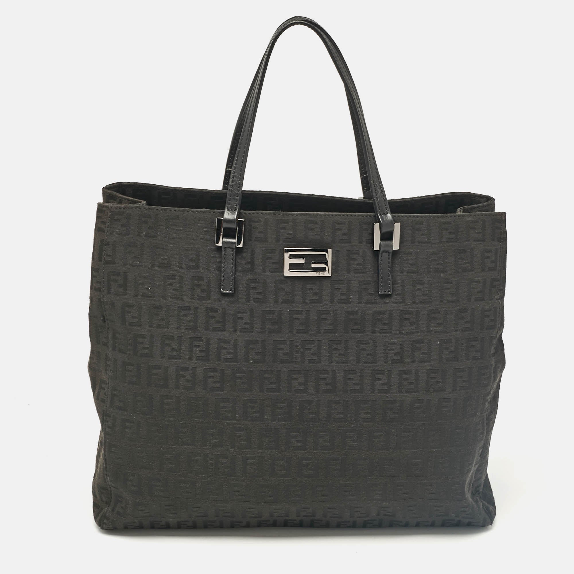 Fendi Black Zucchino Fabric And Leather Tote