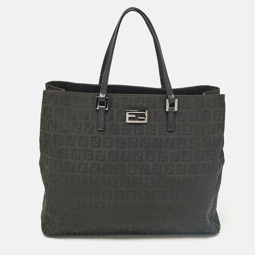 Fendi Black Zucchino Fabric And Leather Tote