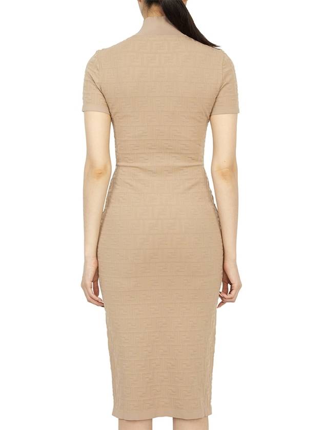 Fendi Women's FF Logo Short Sleeve Midi Dress Beige