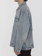 Balenciaga Logo Print Denim Jacket Blue