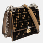 Fendi  Leather And Velvet Small Kan I Chain Shoulder Bag
