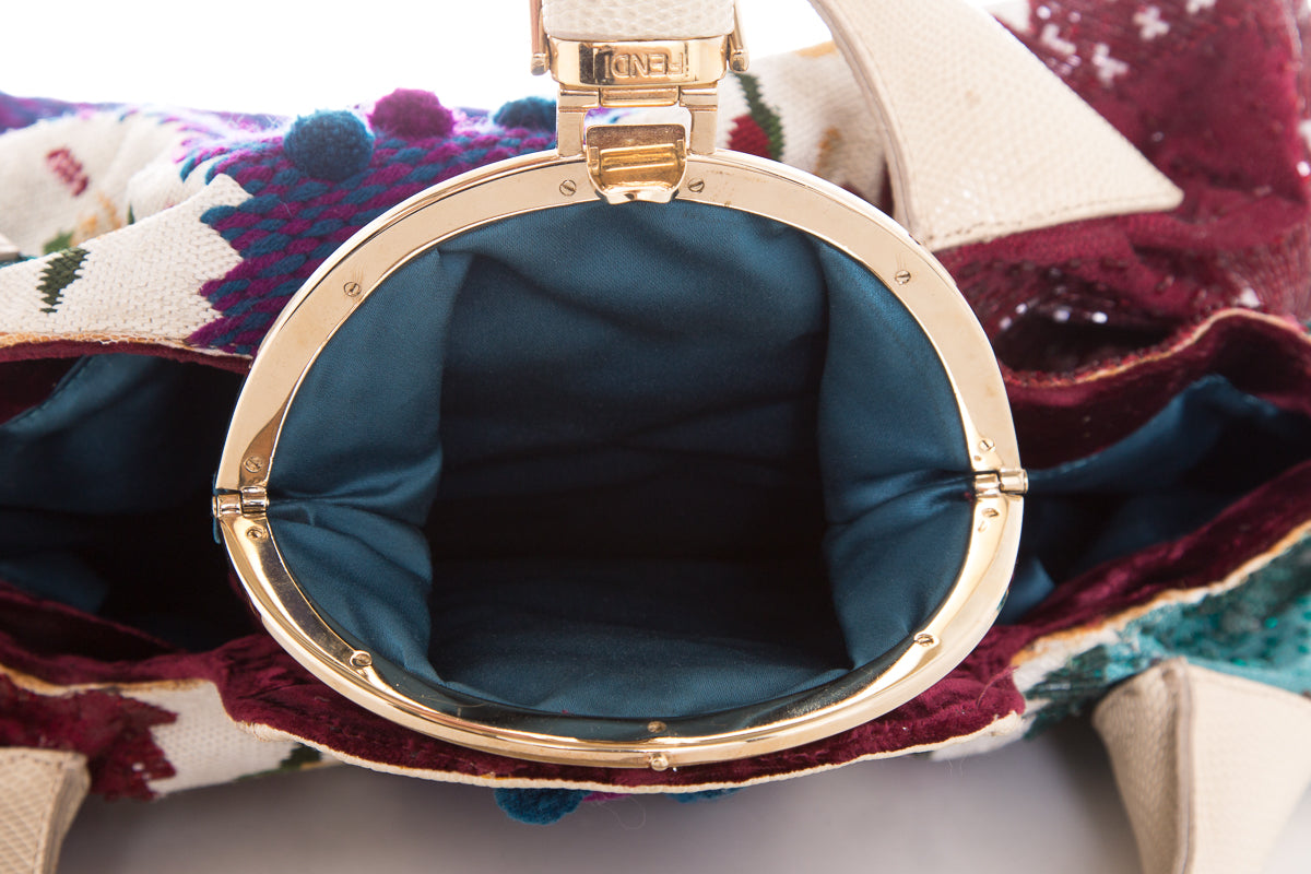 Fendi Ivory & Multicolor Limited Edition Embroidered Spy Hobo