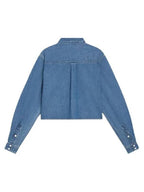 CELINE Union Ocean Wash Denim Crop Shirt Blue