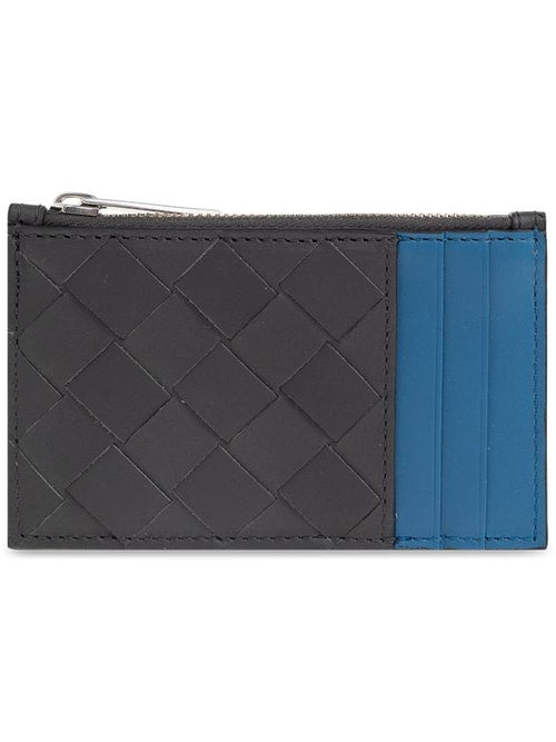 Bottega Veneta Intrecciato Zippered Leather Card Wallet Grey
