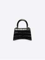 Balenciaga Hourglass Chain Crocodile Embossed Calfskin Shoulder Bag Black