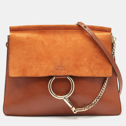 Chloe Brown Leather And Suede Medium Faye Shoulder Bag