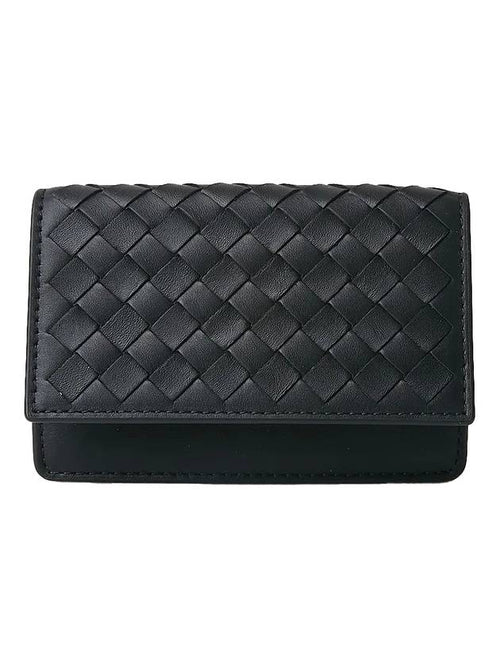 Bottega Veneta Intrecciato Flap Business Card Wallet Black