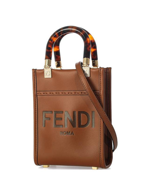 Fendi Sunshine Shopper Small Leather Tote Bag Brown