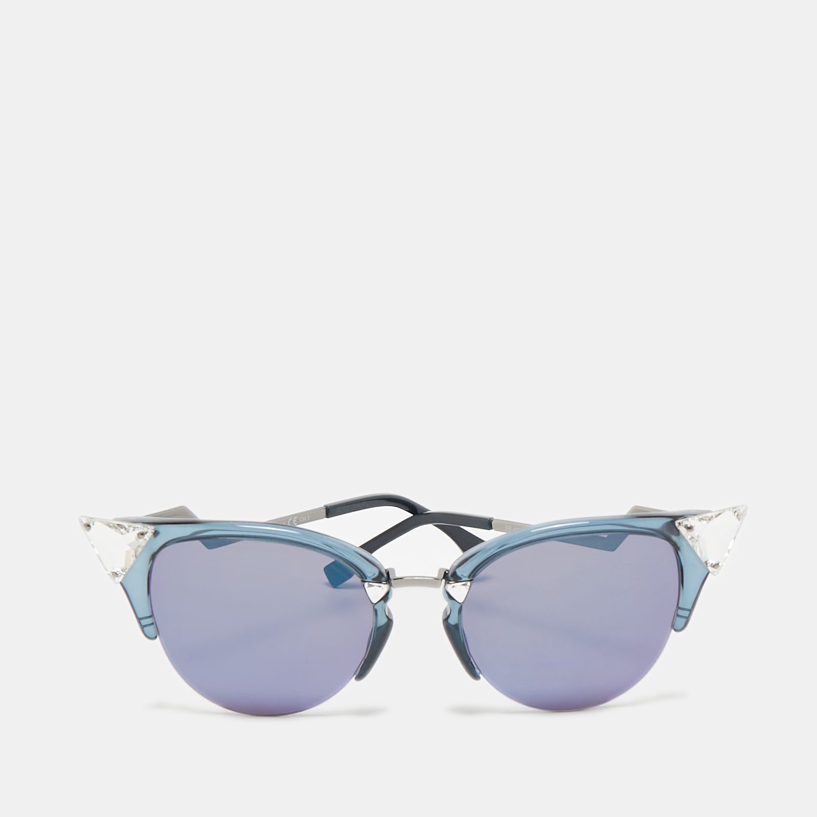Fendi Blue/silver Ff 0042/s Crystals Cat Eye Sunglasses