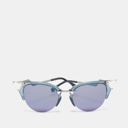 Fendi Blue/silver Ff 0042/s Crystals Cat Eye Sunglasses
