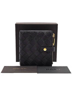 Bottega Veneta Bottega Veneta 600270 Black Intrecciato Folder Zipper Half Wallet