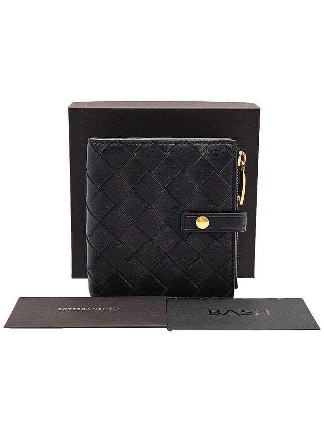 Bottega Veneta Bottega Veneta 600270 Black Intrecciato Folder Zipper Half Wallet