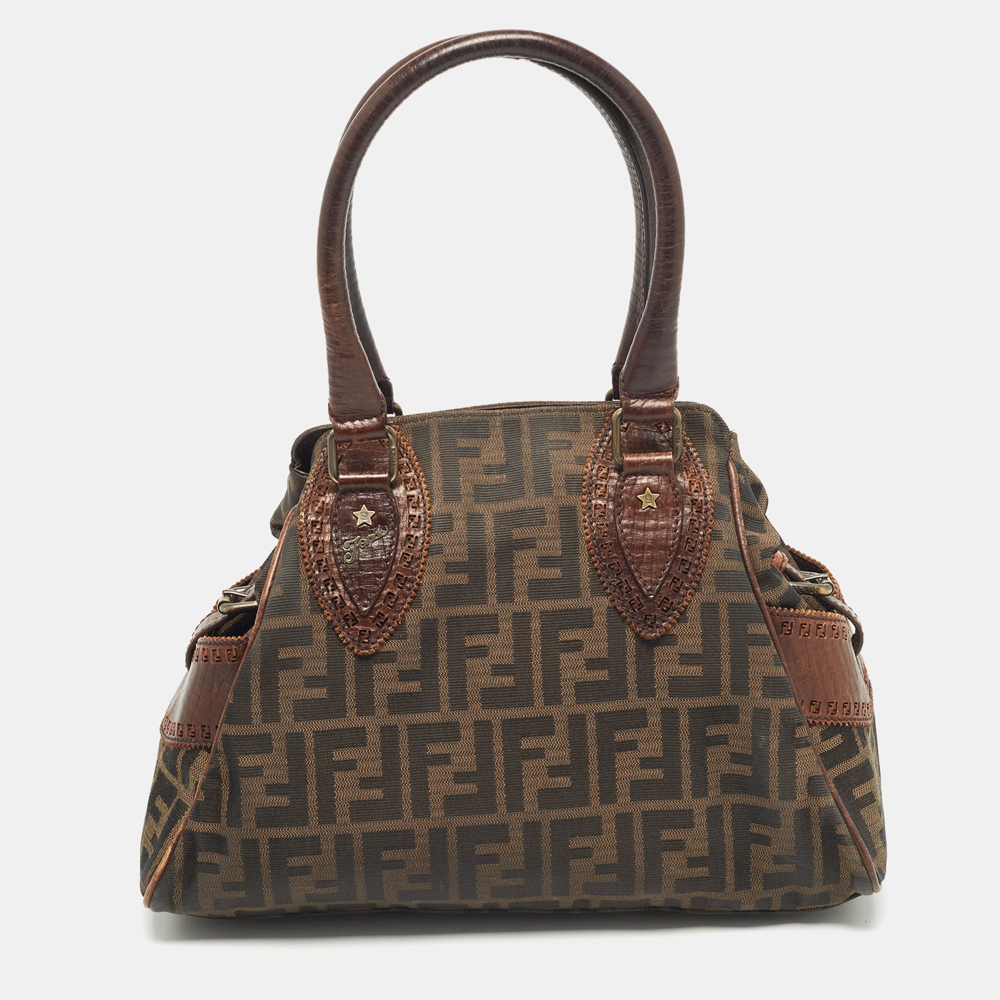 Fendi Zucca Canvas And Leather Chef De Jour Bag