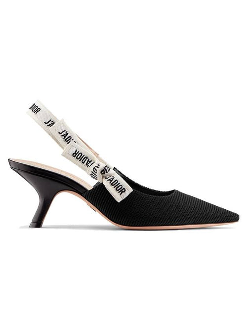 J'adior Embroidered Ribbon Fabric Slingback Heels Black Dior