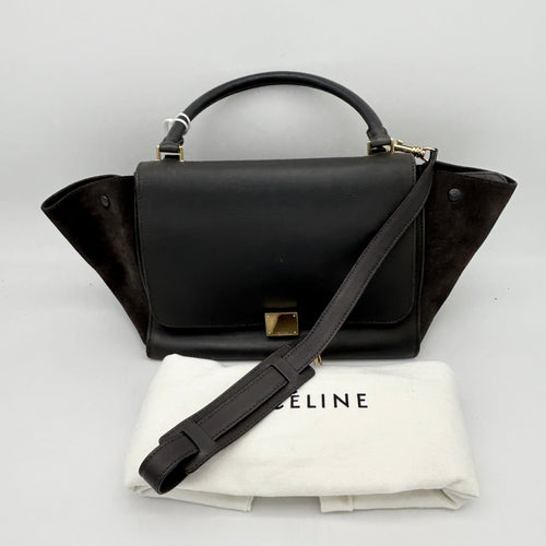 Celine Smooth Calfskin Suede Medium Trapeze Bag Dark Grey
