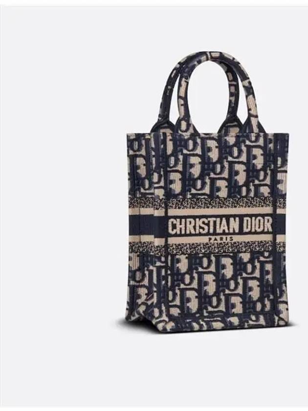 Oblique Embroidery Mini Book Phone Tote Bag Blue Dior