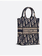 Oblique Embroidery Mini Book Phone Tote Bag Blue Dior