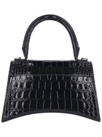 Balenciaga Hour Glass Croco Print Shoulder Bag Black