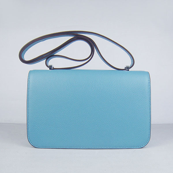 Hermes calf Leather Message Bag H020 light blue silver