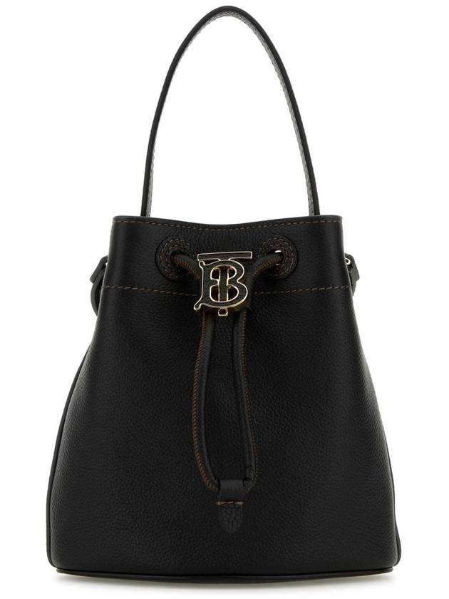 Burberry Mini Grainy Leather TB Bucket Bag Black