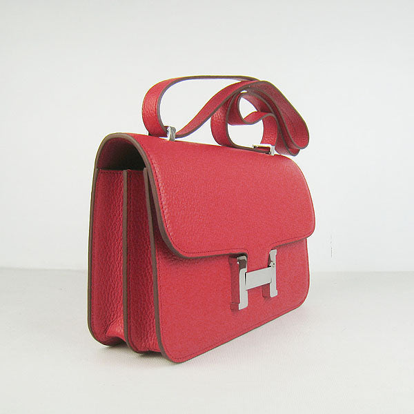 Hermes calf Leather Message Bag H020 red silver