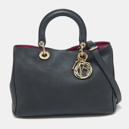 Dior Black Leather Medium Diorissimo Shopper Tote