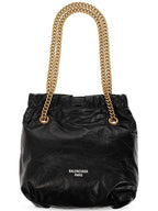 Balenciaga Crush Small Leather Shoulder Bag Black