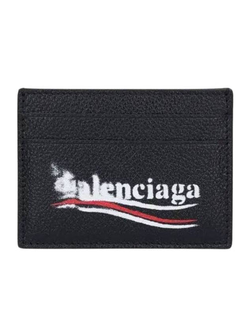 Balenciaga Logo Printing Leather Card Wallet Black