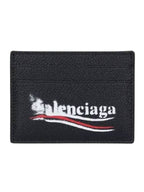 Balenciaga Logo Printing Leather Card Wallet Black