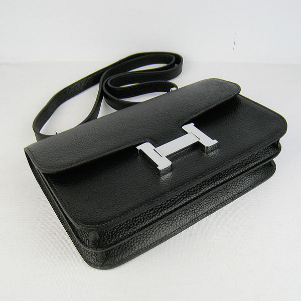 Hermes Calf Leather Message Bag H020 Black Silver