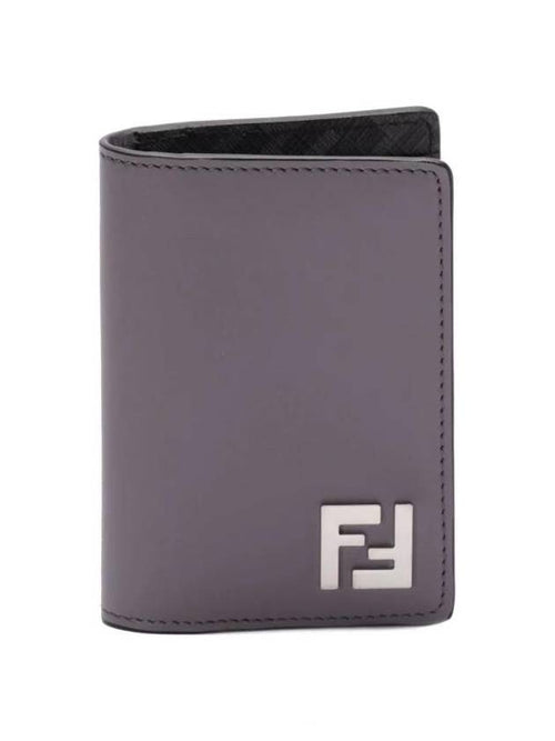 Fendi FF Square Leather Card Wallet Grey