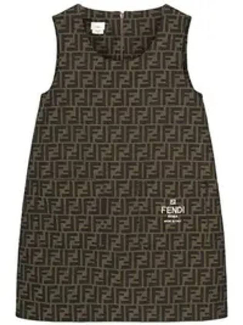 Fendi Kids All Over FF Print Dress Brown
