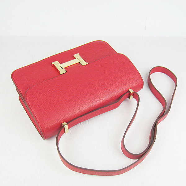 Hermes Calf Leather Message Bag H020 Red Golden