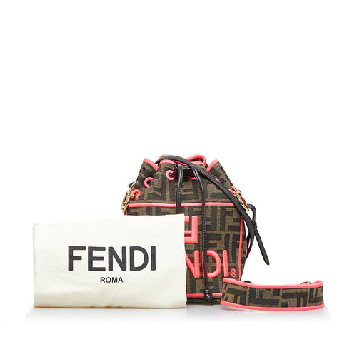 FENDI FENDI 8BS010 Shoulder Bag Canvas/Leather Brown Pink Ladies Fender