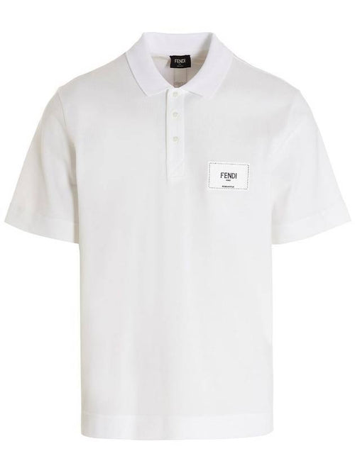 Fendi Men's Logo Patch Short Sleeve Polo Shirt White