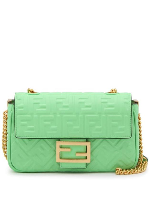 Fendi Baguette Medium Nappa Leather Chain Shoulder Bag Green