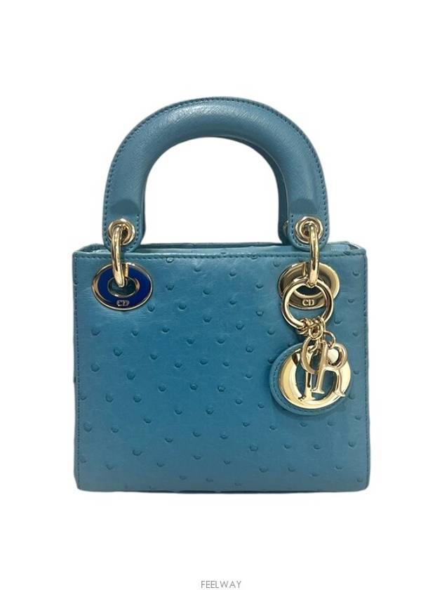 Clover Lady Mini Ostrich Bag M0505OAAT M08Z Azure Blue Dior