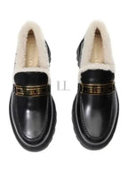 Code Brushed Calfskin Shearling Loafer Black Dior