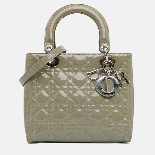 Dior Grey Patent Leather Medium Cannage Lady Tote Bag