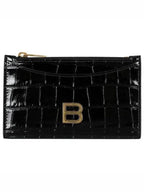 Balenciaga Crocodile Embossing Zipper Hourglass Card Wallet Black