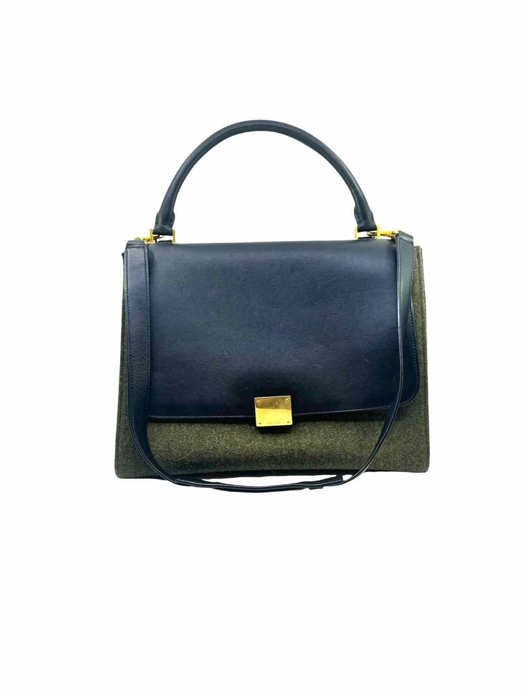 CELINE Black & Grey Wool Leather Handbag