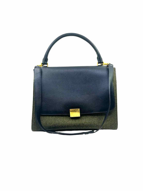 CELINE Black & Grey Wool Leather Handbag
