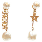 Dior Tribale J'adior pearl logo drop star pin asymmetric stud earrings pair
